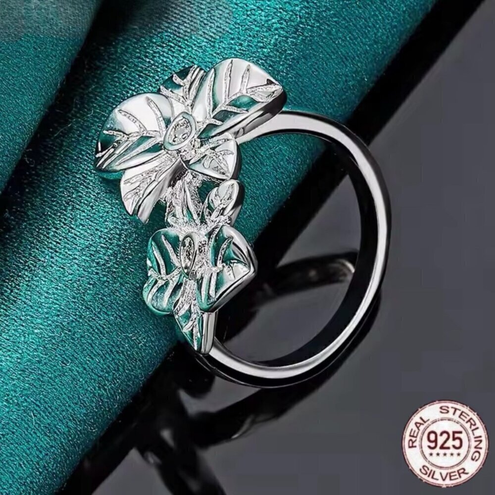 NWT Statement Flower Ring Sz.8 Sterling Silver S925 Orchid Feminine Garden Boho